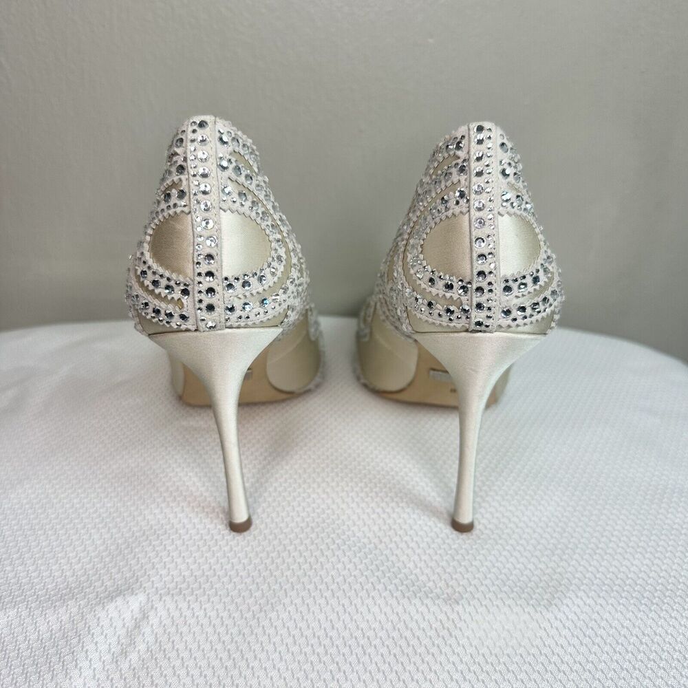 Badgley Mischka Rouge Ivory Embellished Pointed Toe Pump Sz 8 - Picture 4 of 6
